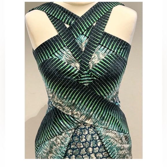 Peter Pilotto Teal and Black Textured Midi Dress - Picture 8 of 8